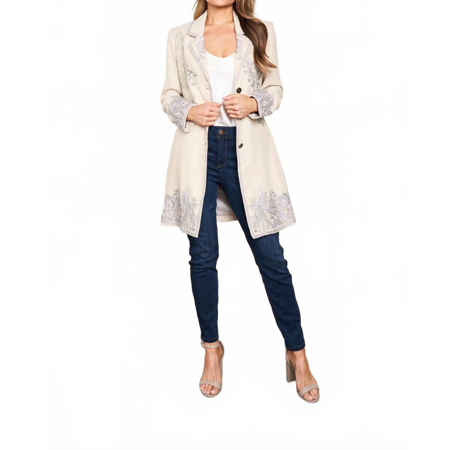 New Paparazzi Linen Blend Jacket With Tonal Embroidery In Oatmeal